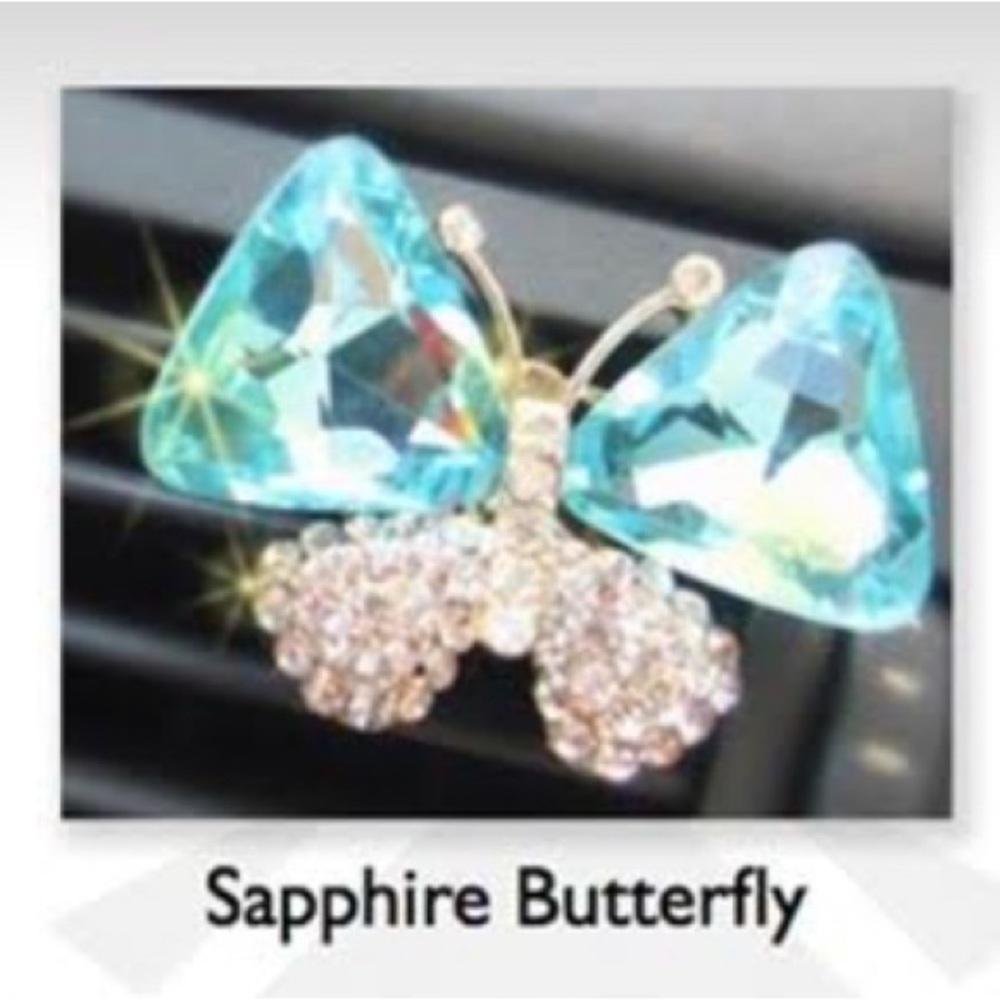 Diva Glam-Air Blue Sapphire Diamond Butterfly Car Clip Scented Air Freshener
